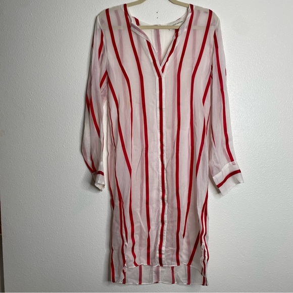 Mansur‎ Gavriel White Red Dress Stripe Cotton Silk Voile Stripe Tunic Size 4 - Picture 5 of 9